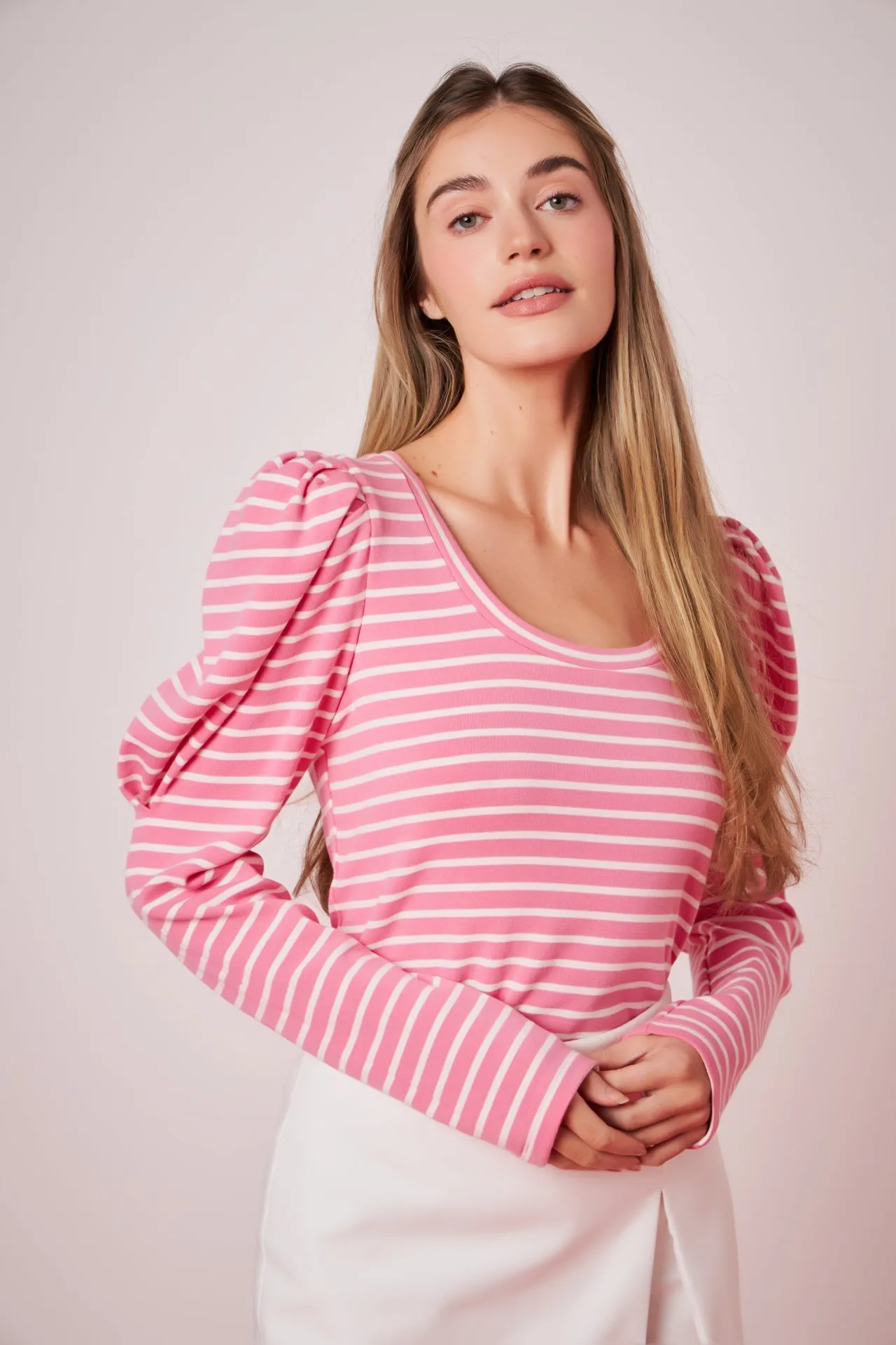 English Factory - Puff Sleeve Striped Knit Top