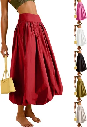 fanmpghleoo Bubble Maxi Skirts for Women Cute Elastic High Waisted Skirts Summer Y2k Casual Balloon Ruffle A Line Long Skirt