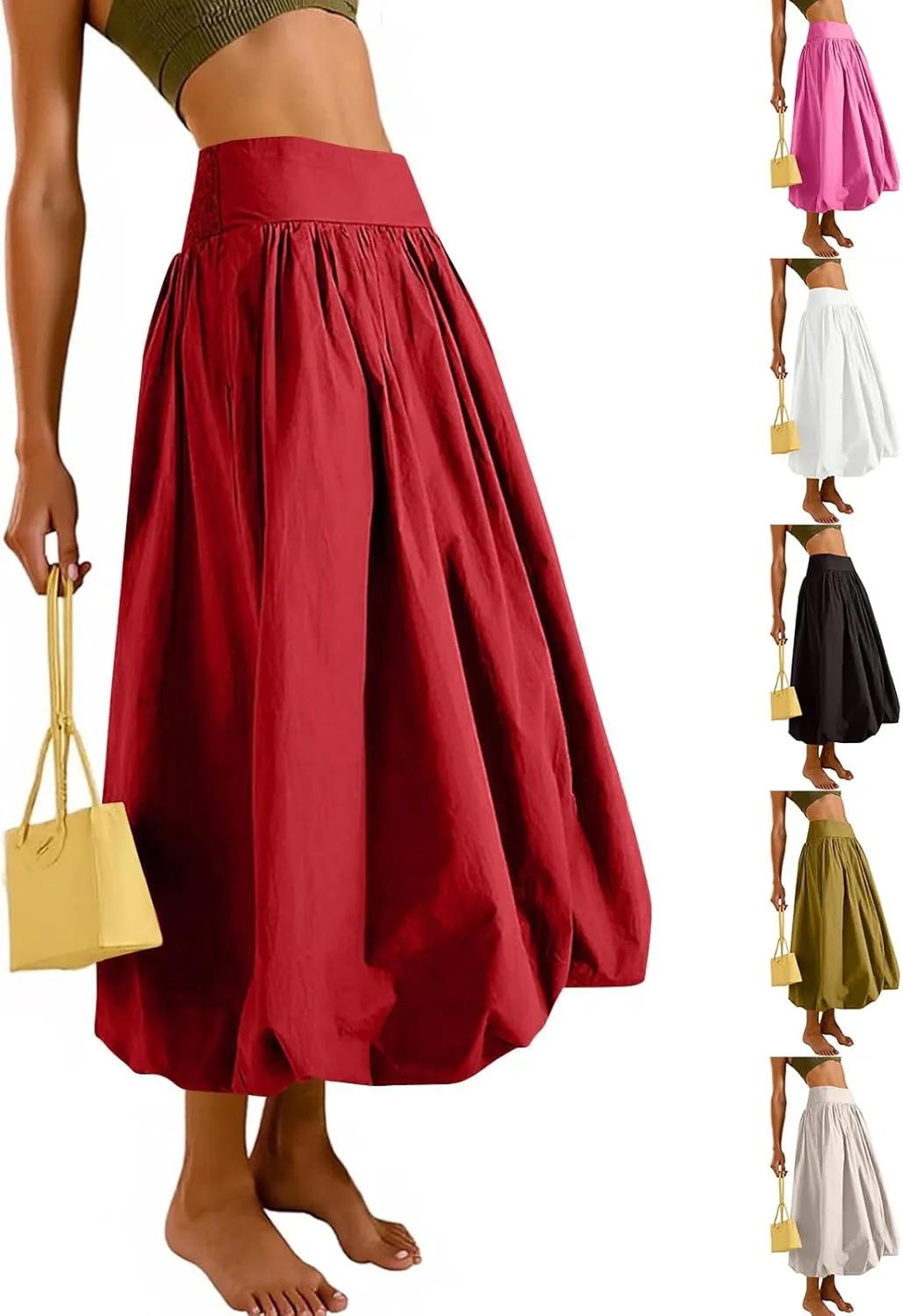 fanmpghleoo Bubble Maxi Skirts for Women Cute Elastic High Waisted Skirts Summer Y2k Casual Balloon Ruffle A Line Long Skirt