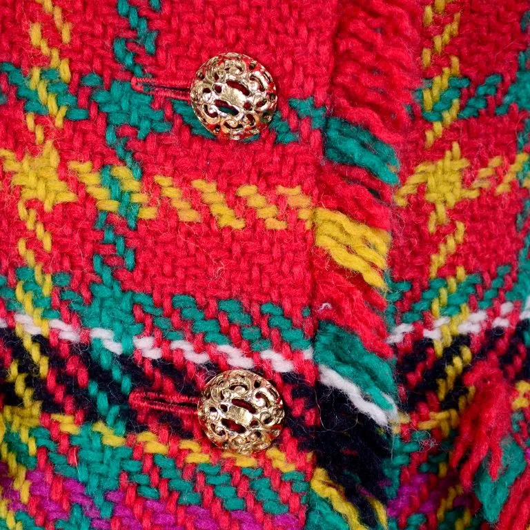 F/W 1991/92 Oscar de la Renta Red Tartan Plaid Fringe Skirt Suit