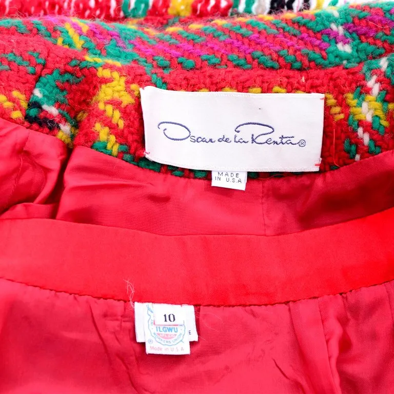F/W 1991/92 Oscar de la Renta Red Tartan Plaid Fringe Skirt Suit