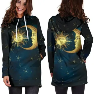 Gold Sun and Moon Hoodie Dress | Longline Hoodie Sweatshirt 3XL