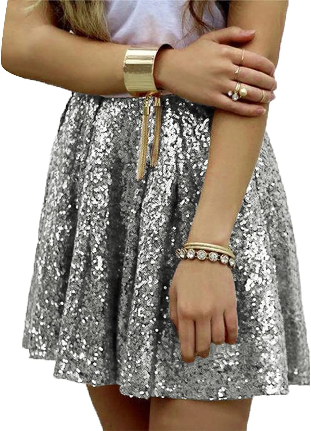 Golf Skirts Pleated Ruffle Glitter Lightweight A Line High Rise Sparkle Sequin Flare Folkloric Holiday Carnival 2025