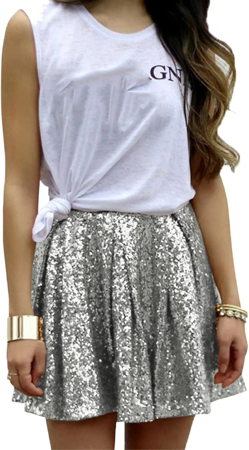 Golf Skirts Pleated Ruffle Glitter Lightweight A Line High Rise Sparkle Sequin Flare Folkloric Holiday Carnival 2025