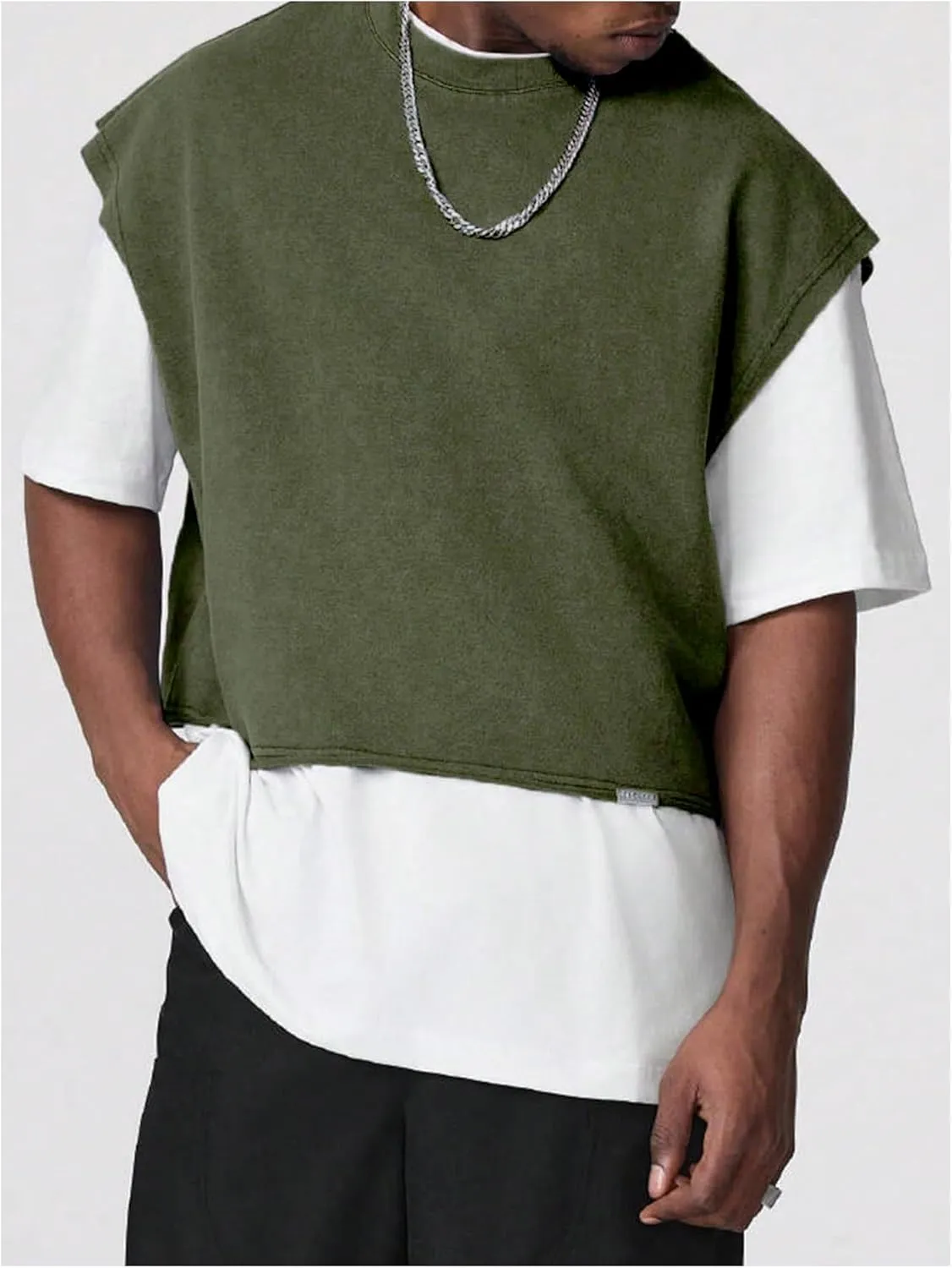 GORGLITTER Men's Dolman Sleeve Crop Vest Top Crewneck Loose Pullover Tank Tops