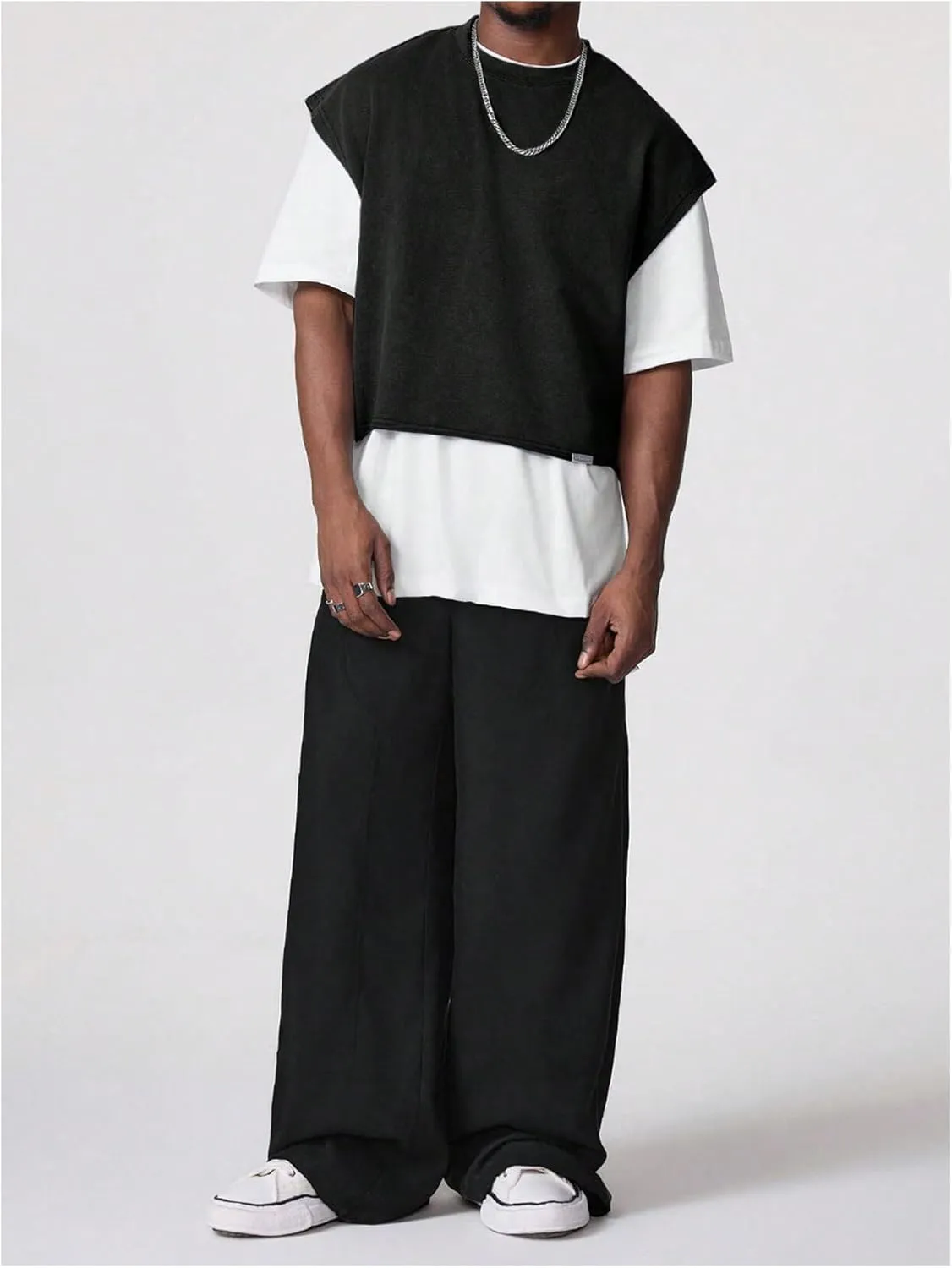 GORGLITTER Men's Dolman Sleeve Crop Vest Top Crewneck Loose Pullover Tank Tops