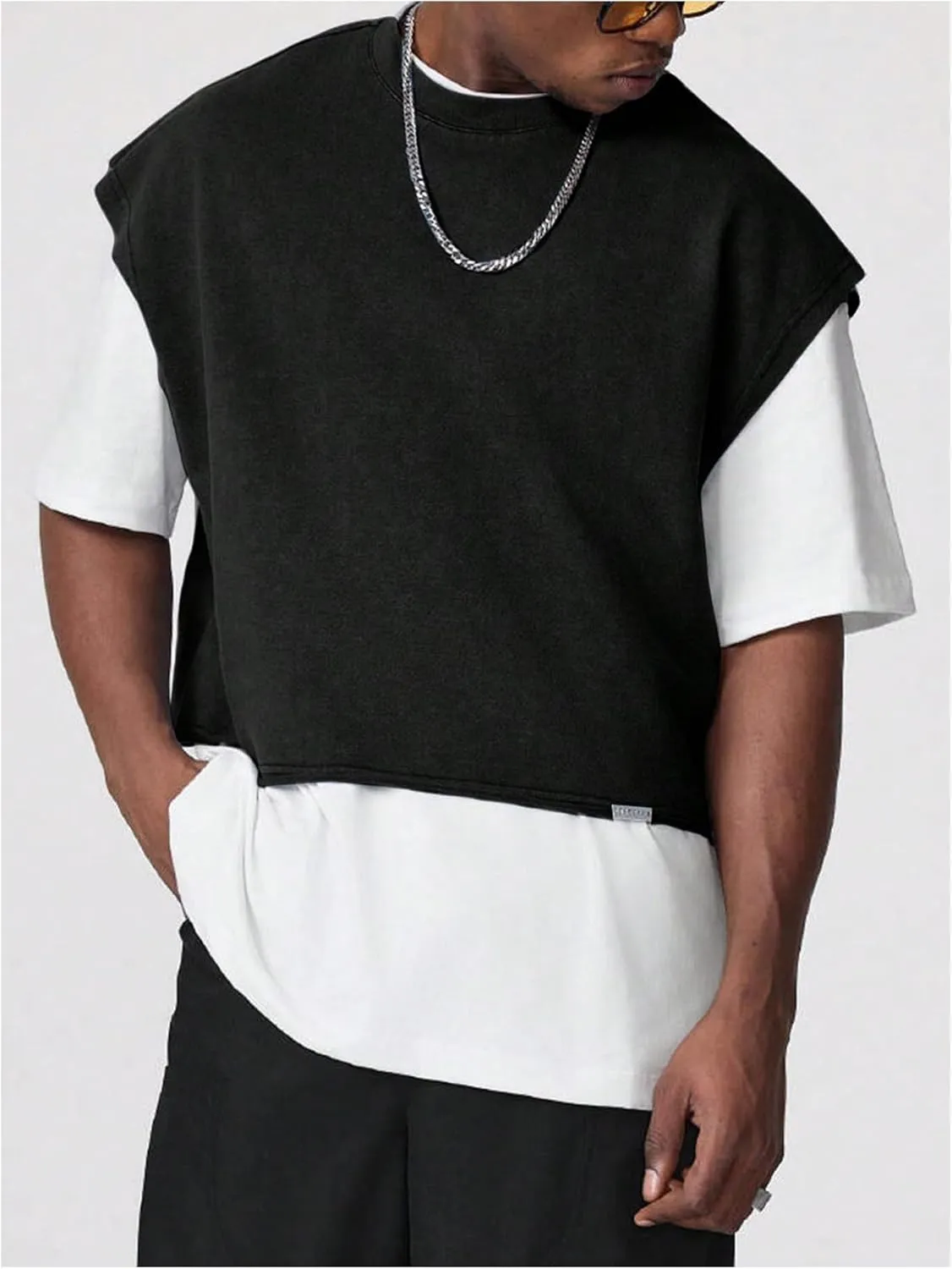 GORGLITTER Men's Dolman Sleeve Crop Vest Top Crewneck Loose Pullover Tank Tops