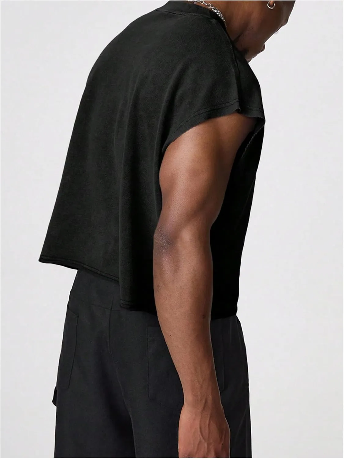 GORGLITTER Men's Dolman Sleeve Crop Vest Top Crewneck Loose Pullover Tank Tops