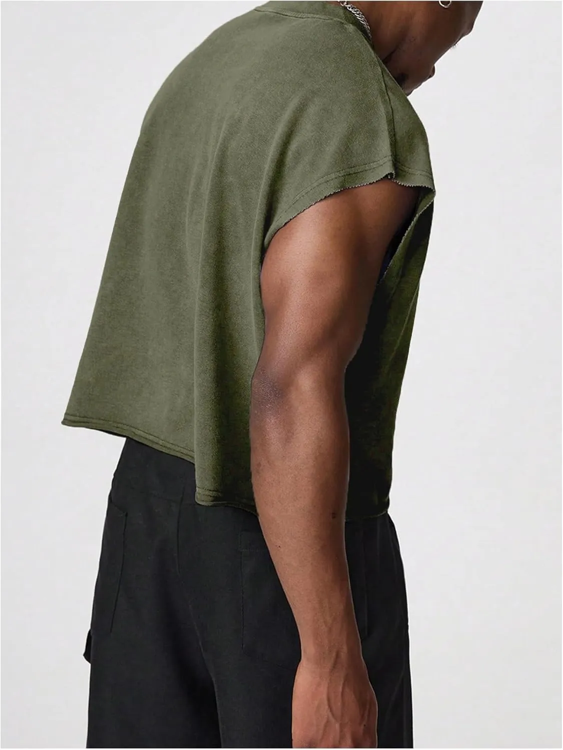 GORGLITTER Men's Dolman Sleeve Crop Vest Top Crewneck Loose Pullover Tank Tops