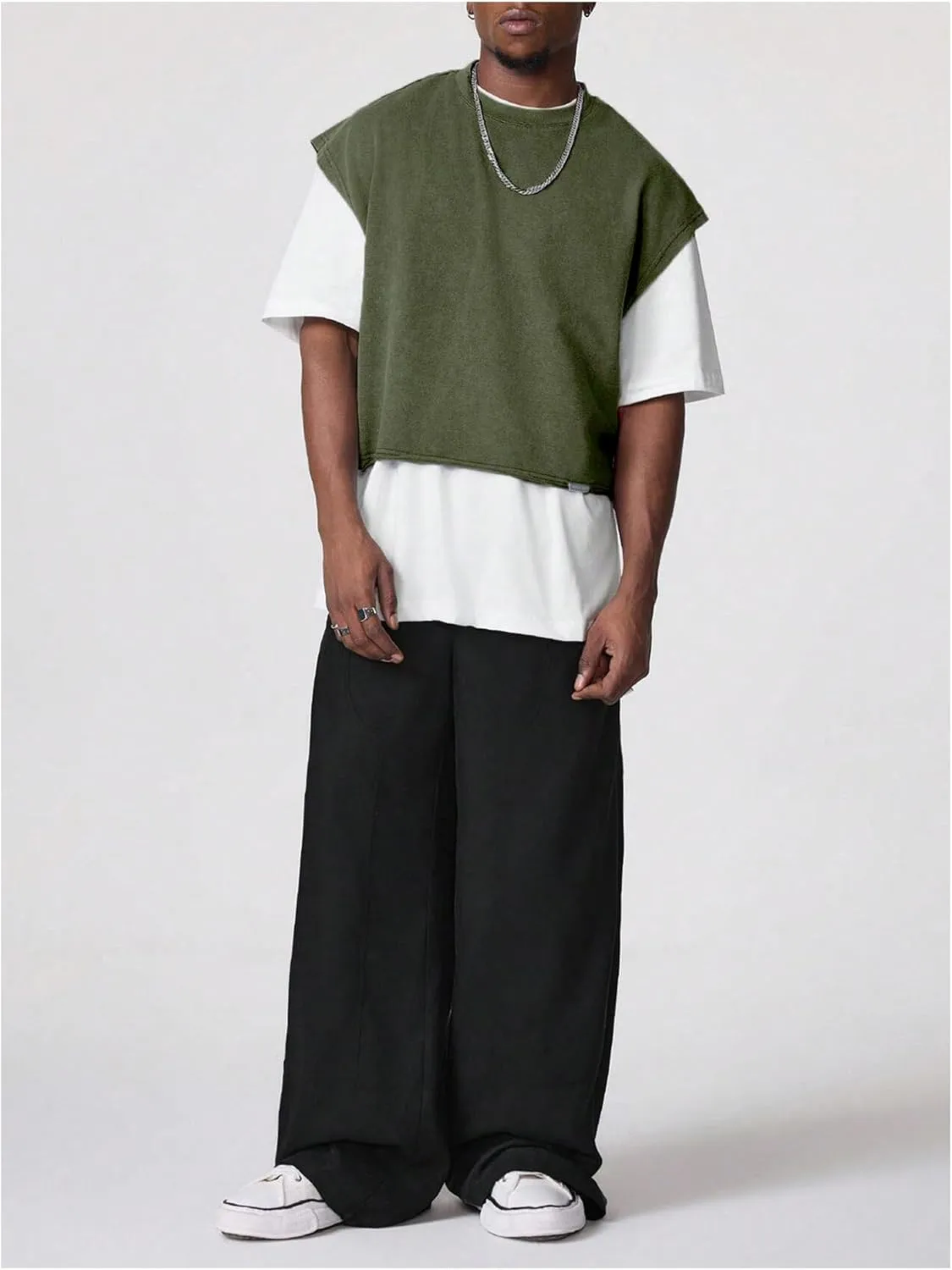 GORGLITTER Men's Dolman Sleeve Crop Vest Top Crewneck Loose Pullover Tank Tops