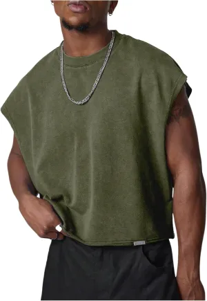 GORGLITTER Men's Dolman Sleeve Crop Vest Top Crewneck Loose Pullover Tank Tops