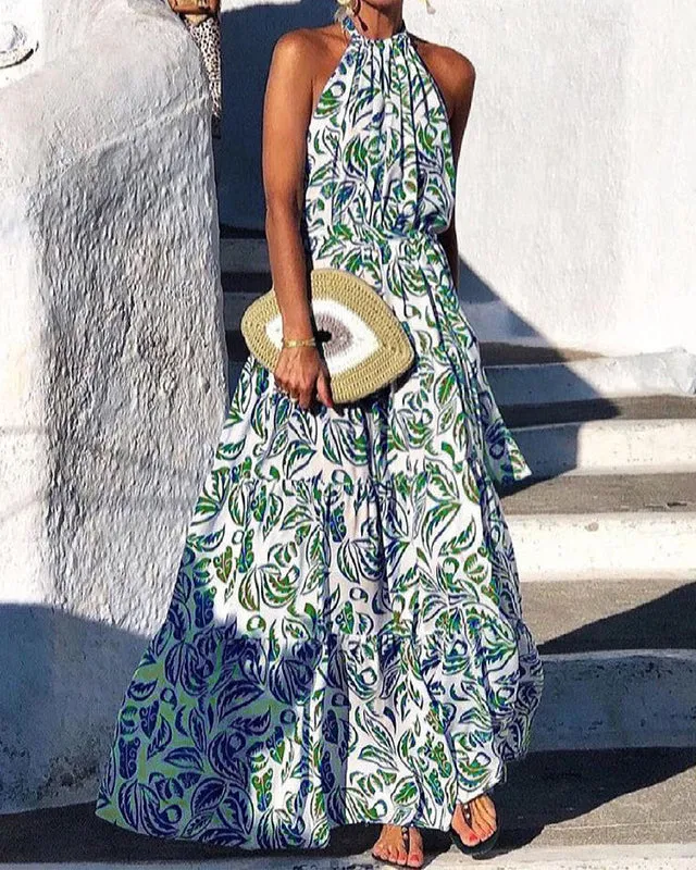 Halterneck Print Loose Dress