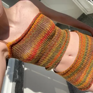Handmade knitted asymmetrical top in earth tones