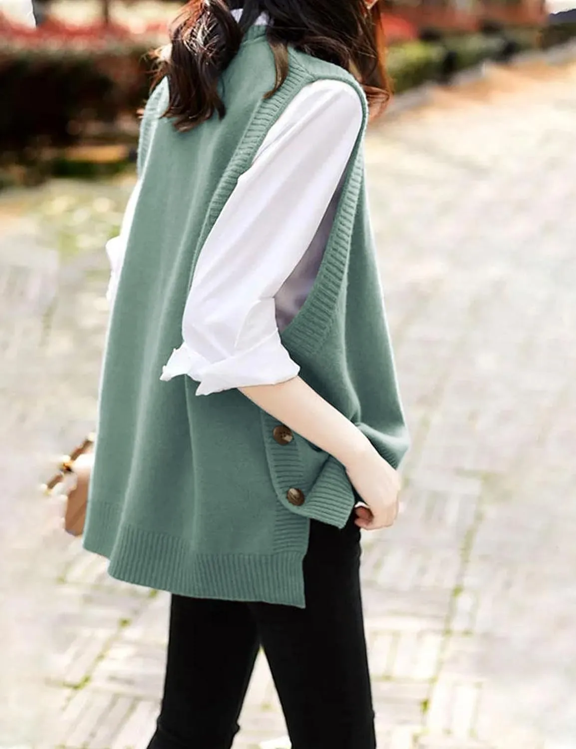 HangNiFang Women's Round Neck Sleeveless Pullover Ribbed Knit Sweater Vest Top