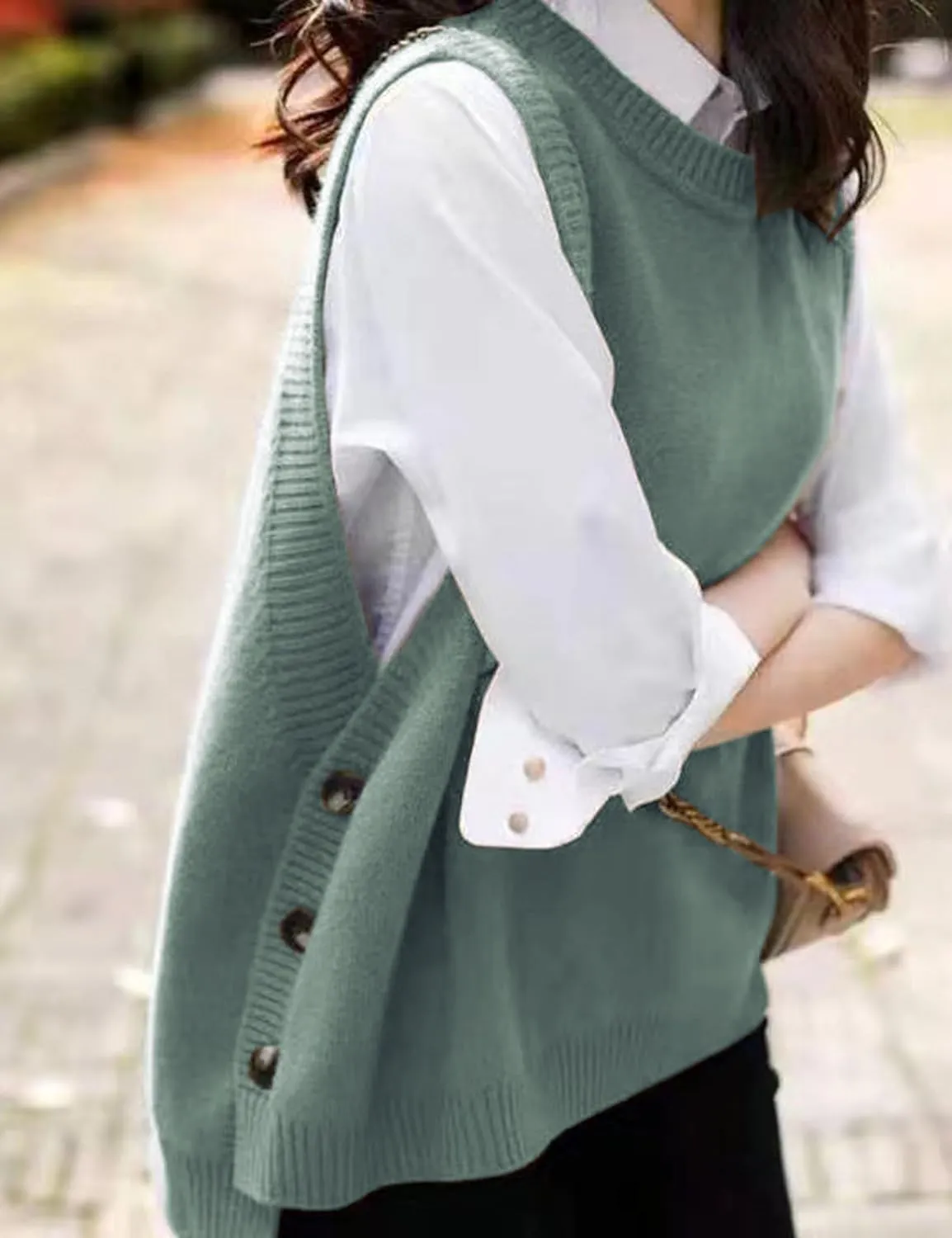 HangNiFang Women's Round Neck Sleeveless Pullover Ribbed Knit Sweater Vest Top