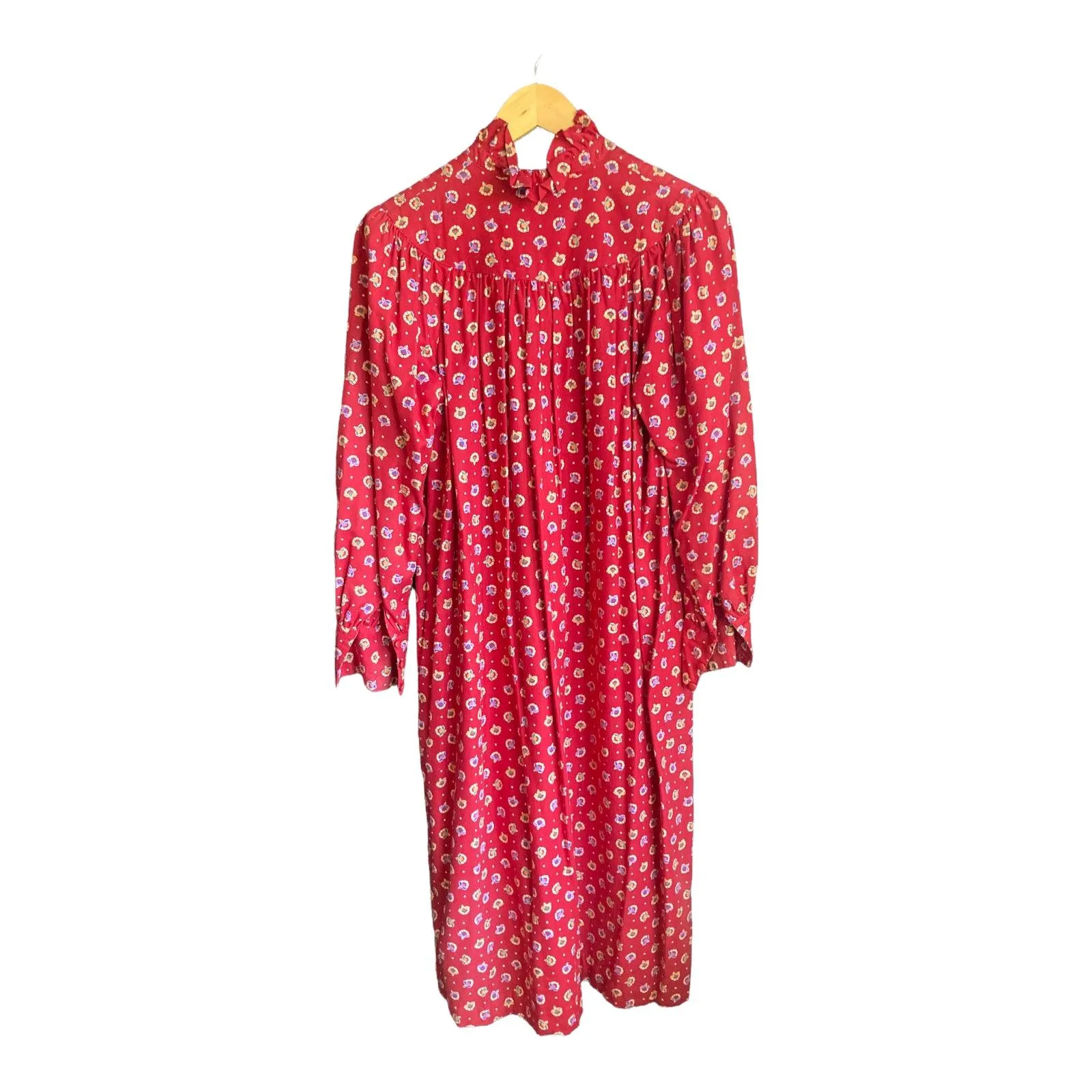 Horrockses Fashions Cotton Red Patterned Long Sleeve Dress UK Size 12