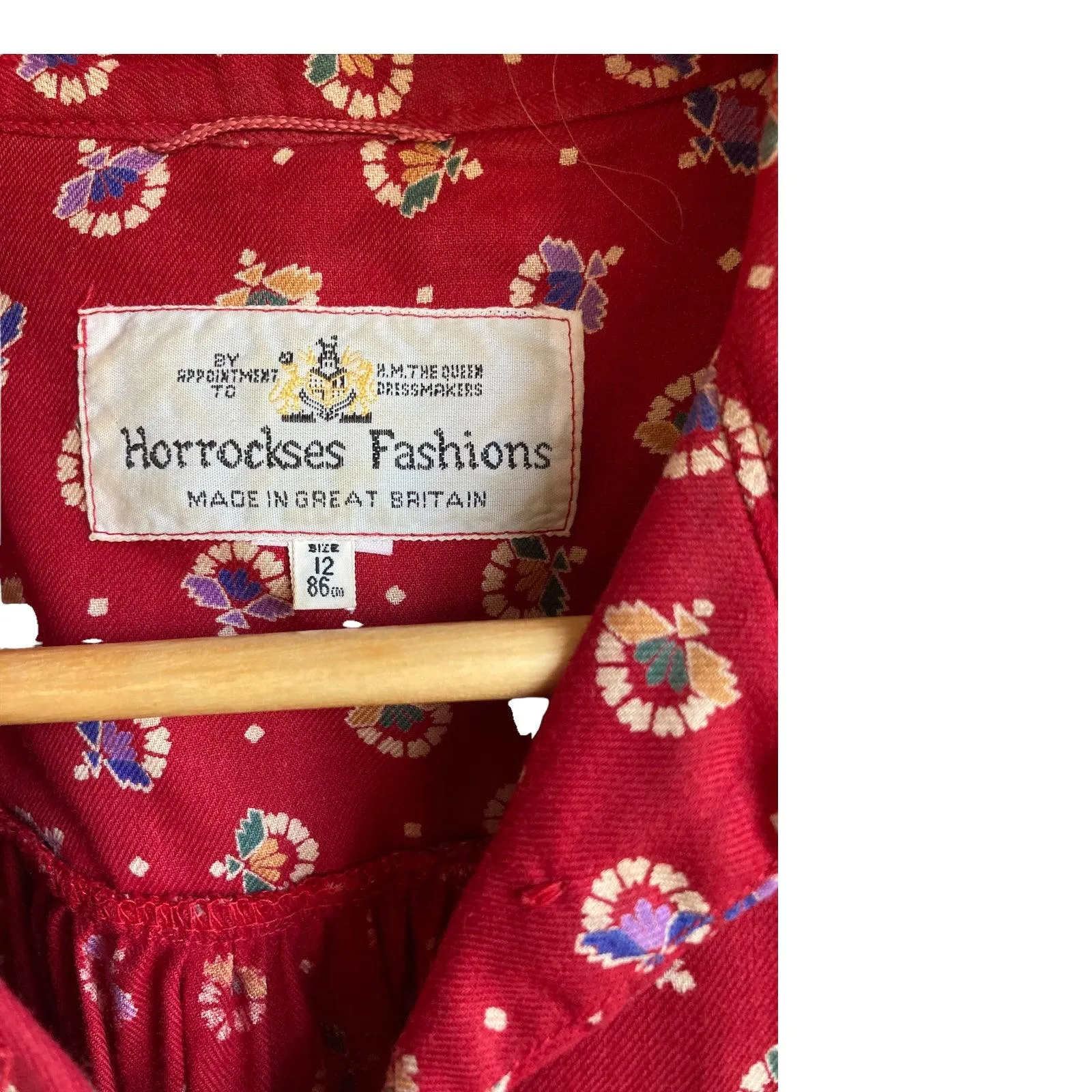 Horrockses Fashions Cotton Red Patterned Long Sleeve Dress UK Size 12