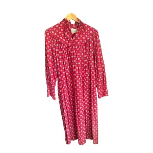 Horrockses Fashions Cotton Red Patterned Long Sleeve Dress UK Size 12