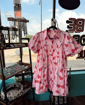 Hot Pink Guitar Puffy Sleeve Dress