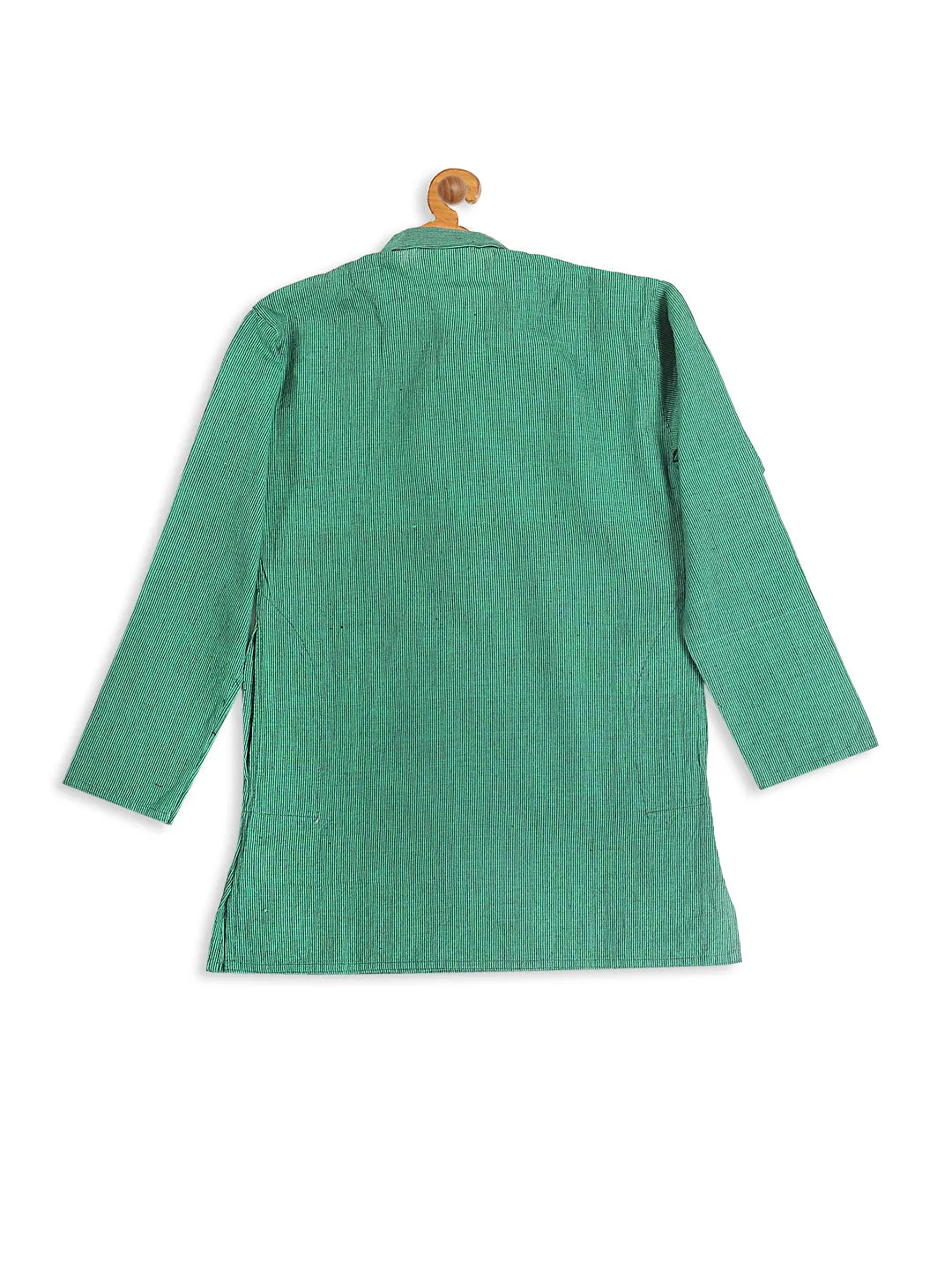 Jashvi Boy's Green Striped Pure Cotton Kurta