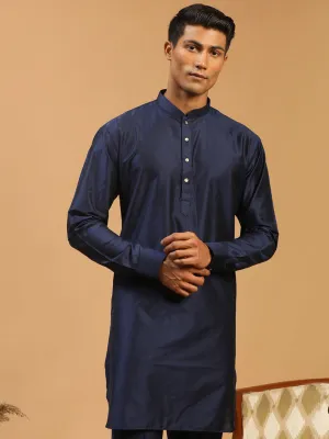 Jashvi Men's Blue Silk Blend Curved Hem Kurta