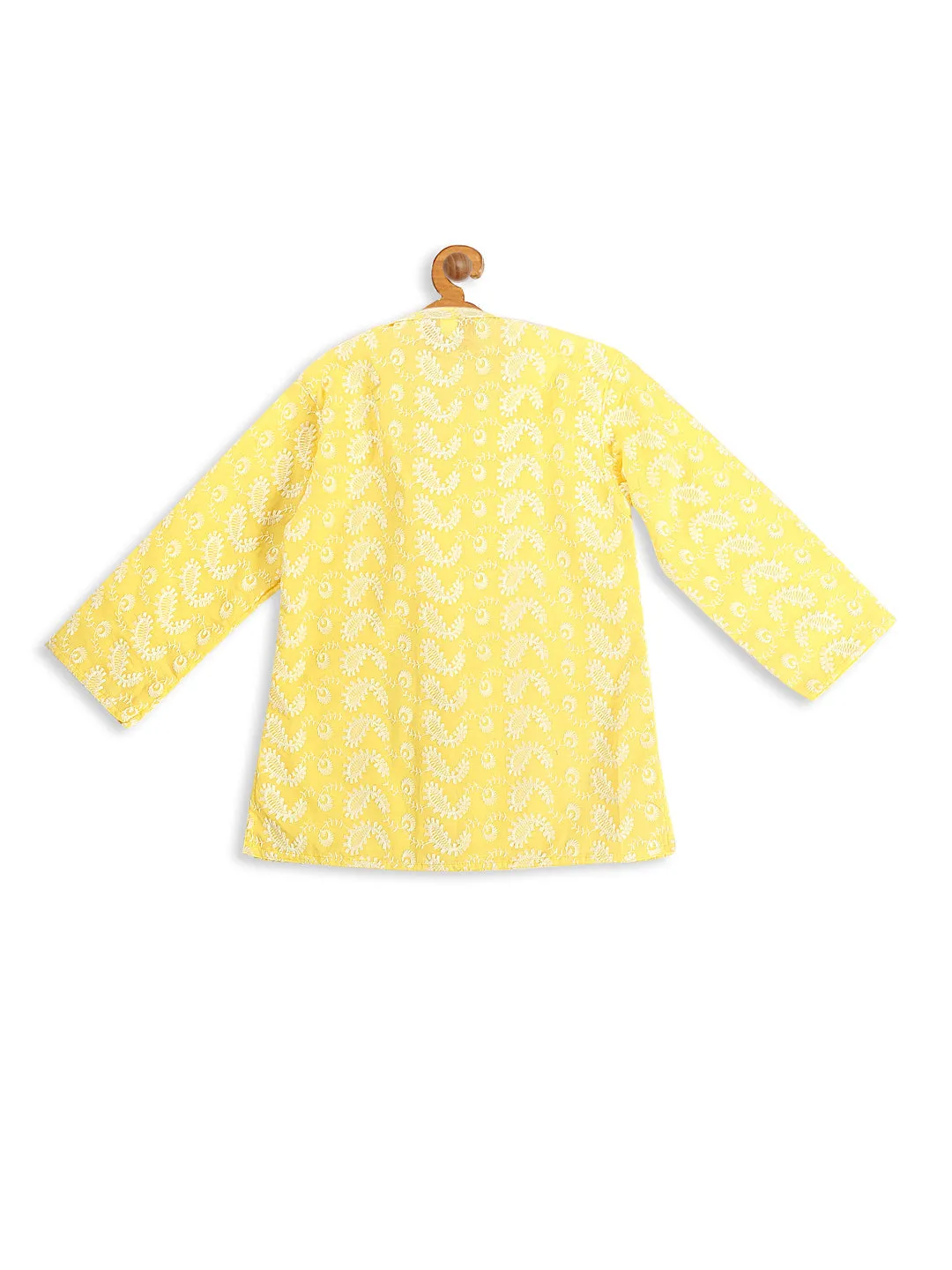 Jashvi SISHU Boy's Mustard Chikankari Pure Cotton Kurta