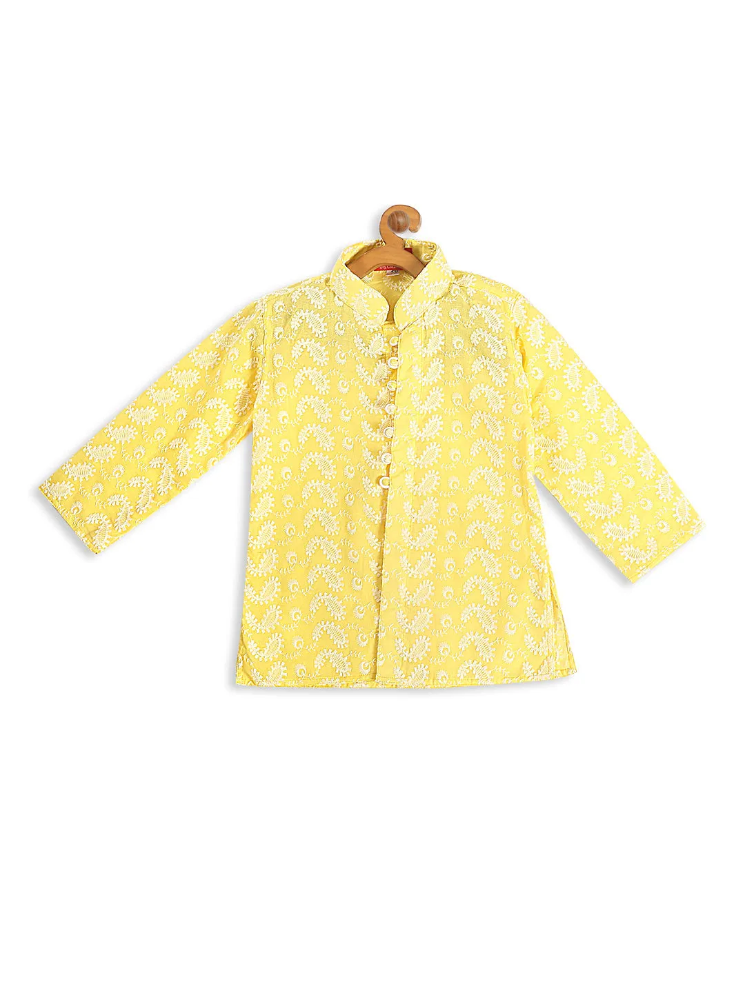 Jashvi SISHU Boy's Mustard Chikankari Pure Cotton Kurta