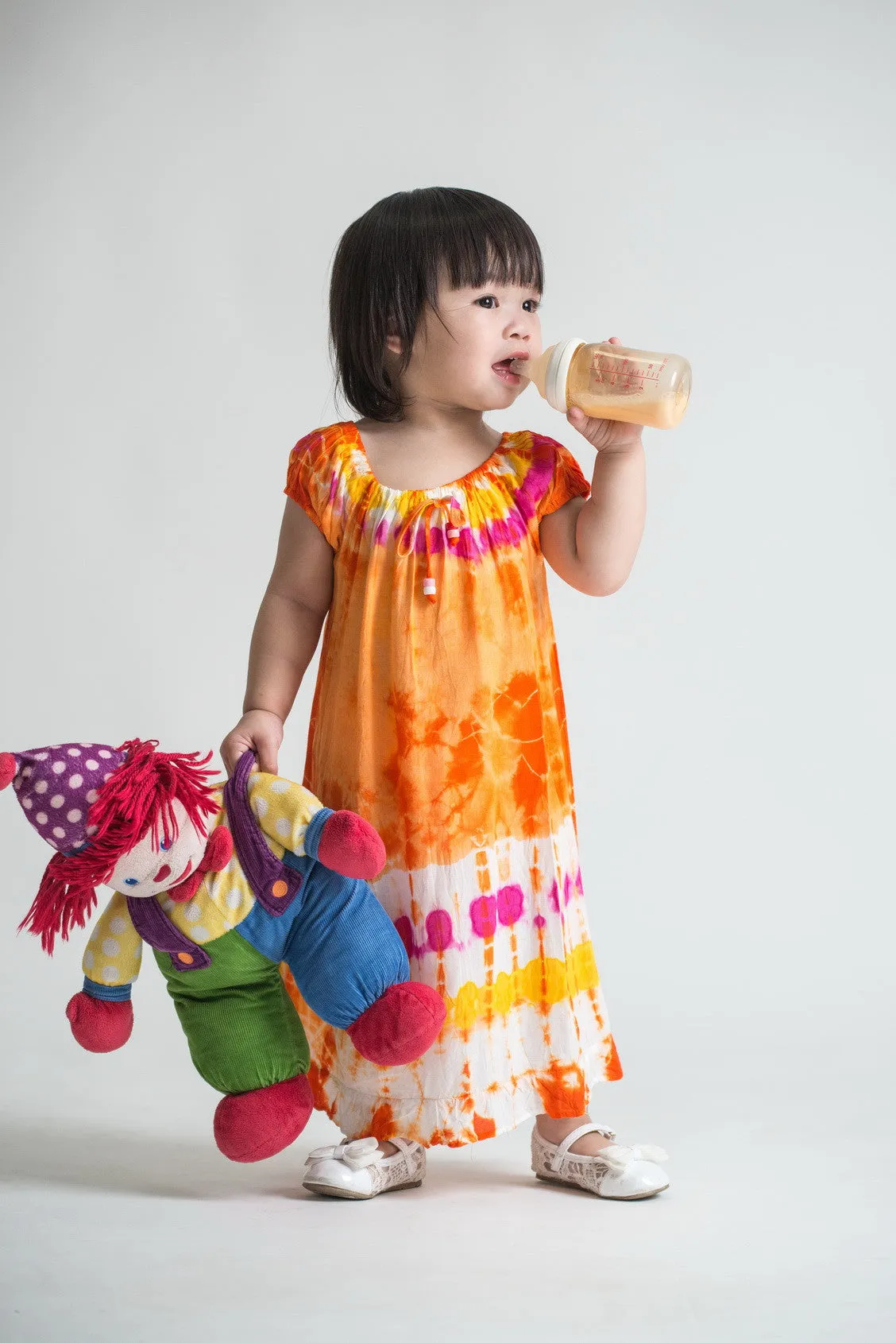 Kids Tie Dye Dress in  Orange