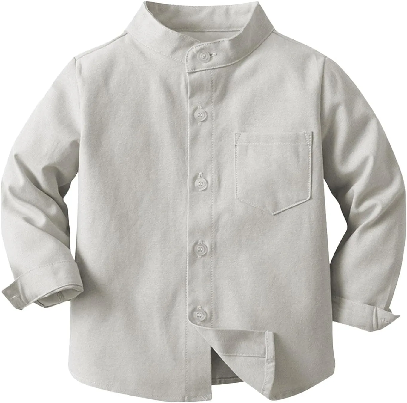 Kids Toddler Boys Long Sleeve Mandarin Collar Woven Cotton Button Down Linen Dress Shirt Solid Toddler Sweatshirt