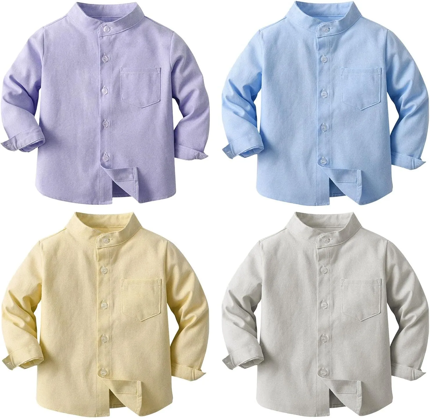 Kids Toddler Boys Long Sleeve Mandarin Collar Woven Cotton Button Down Linen Dress Shirt Solid Toddler Sweatshirt
