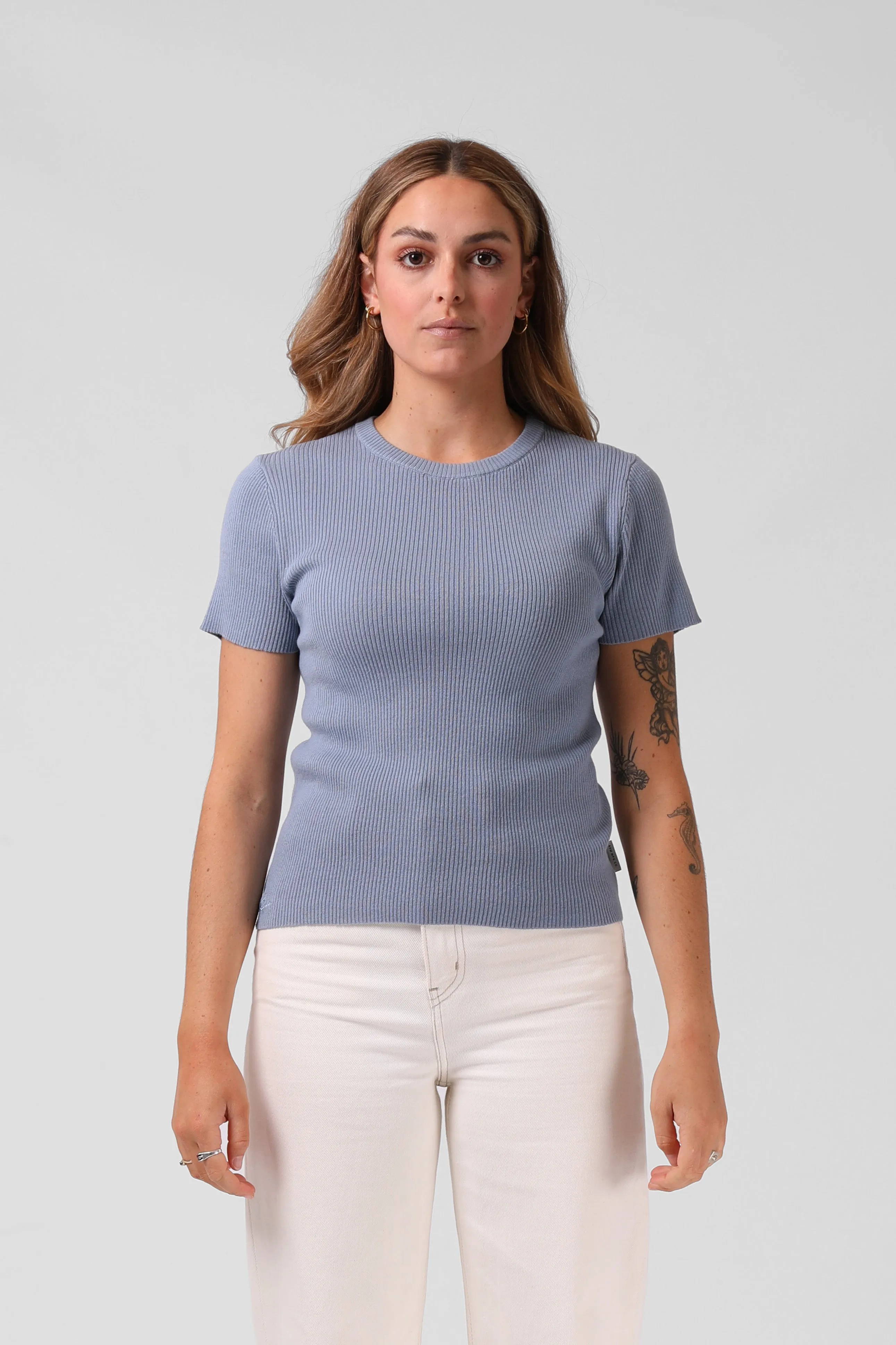 Knitted SS Top - Dusty Blue