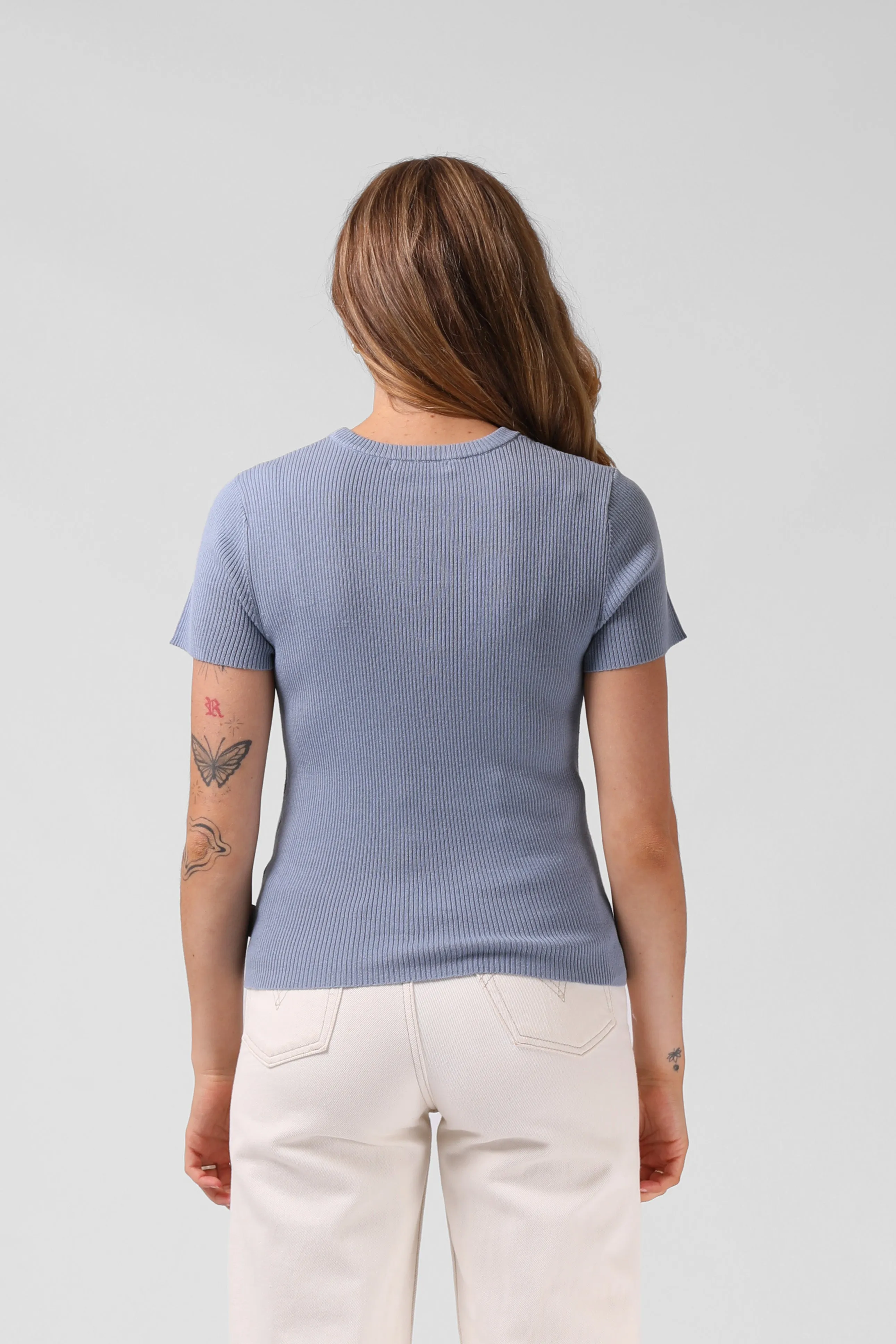 Knitted SS Top - Dusty Blue