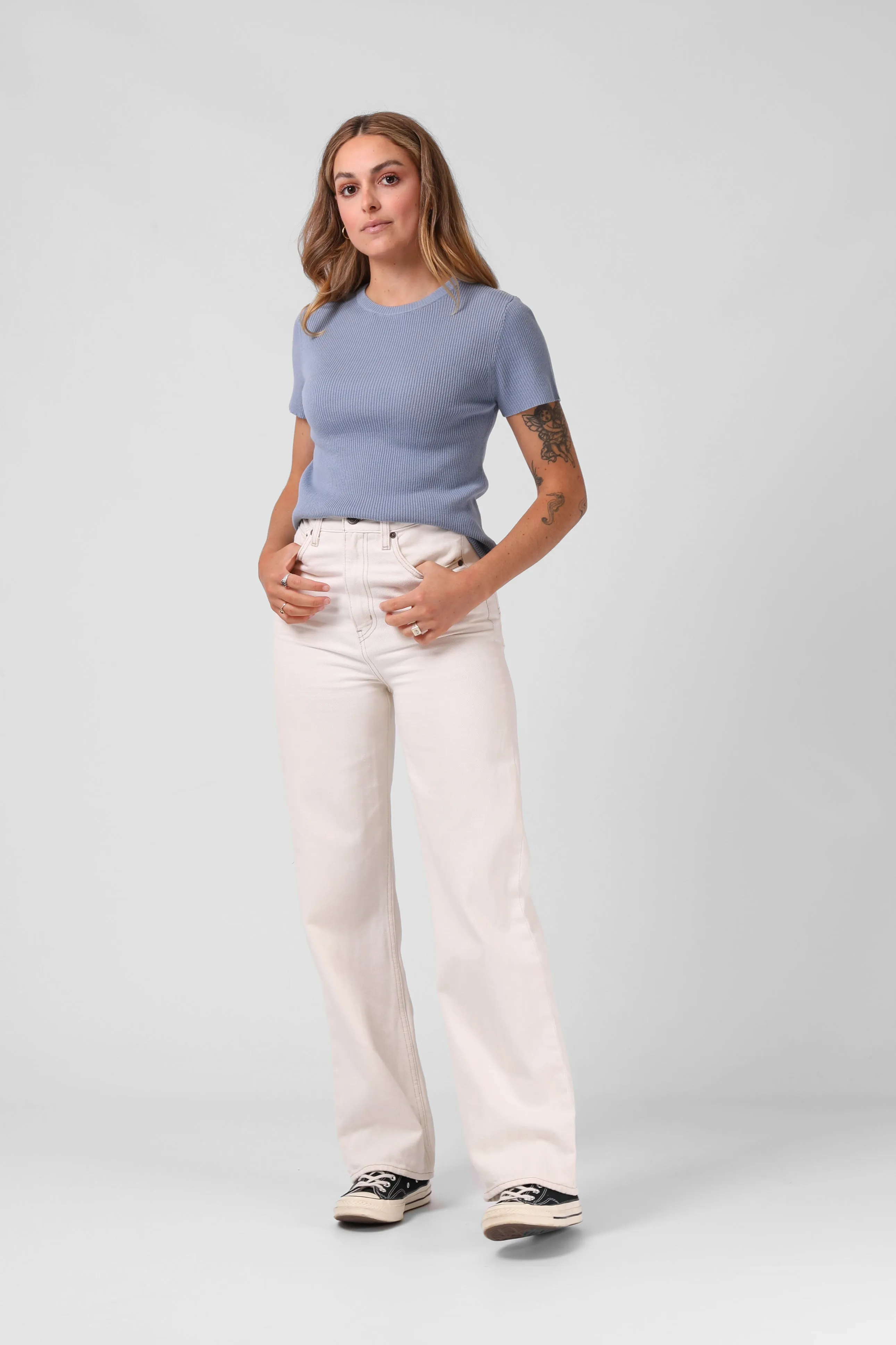 Knitted SS Top - Dusty Blue