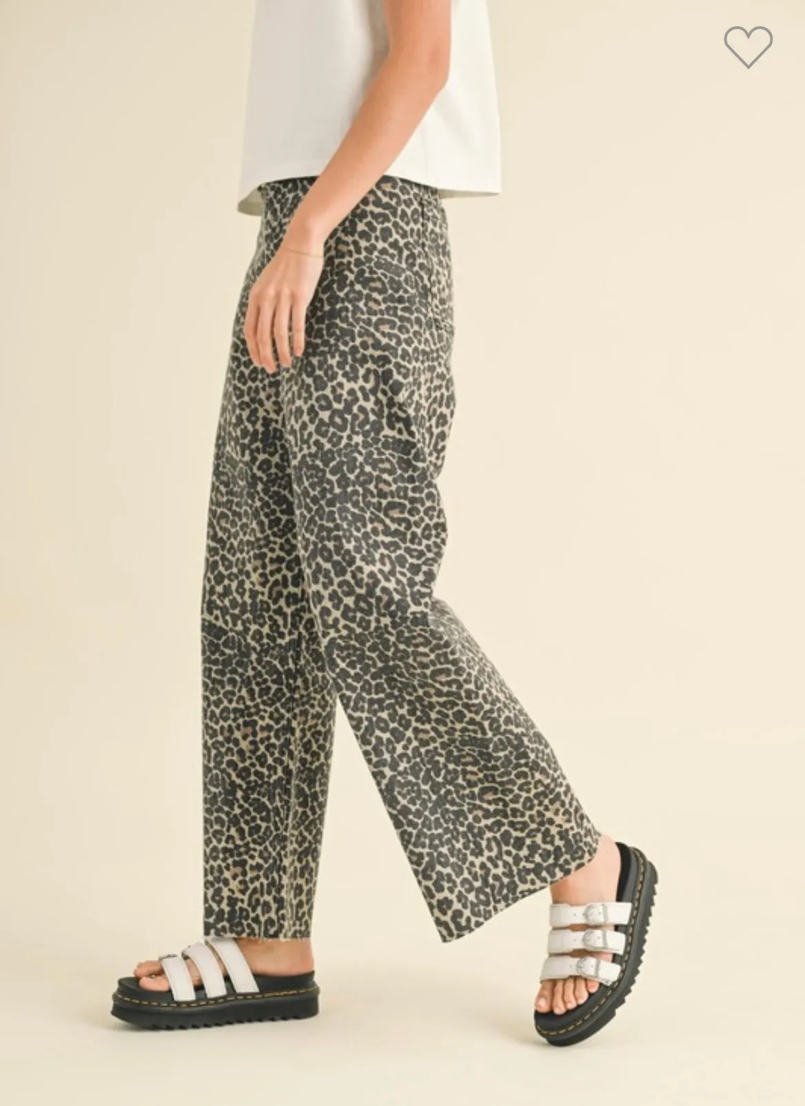 Leopard print wide leg jean