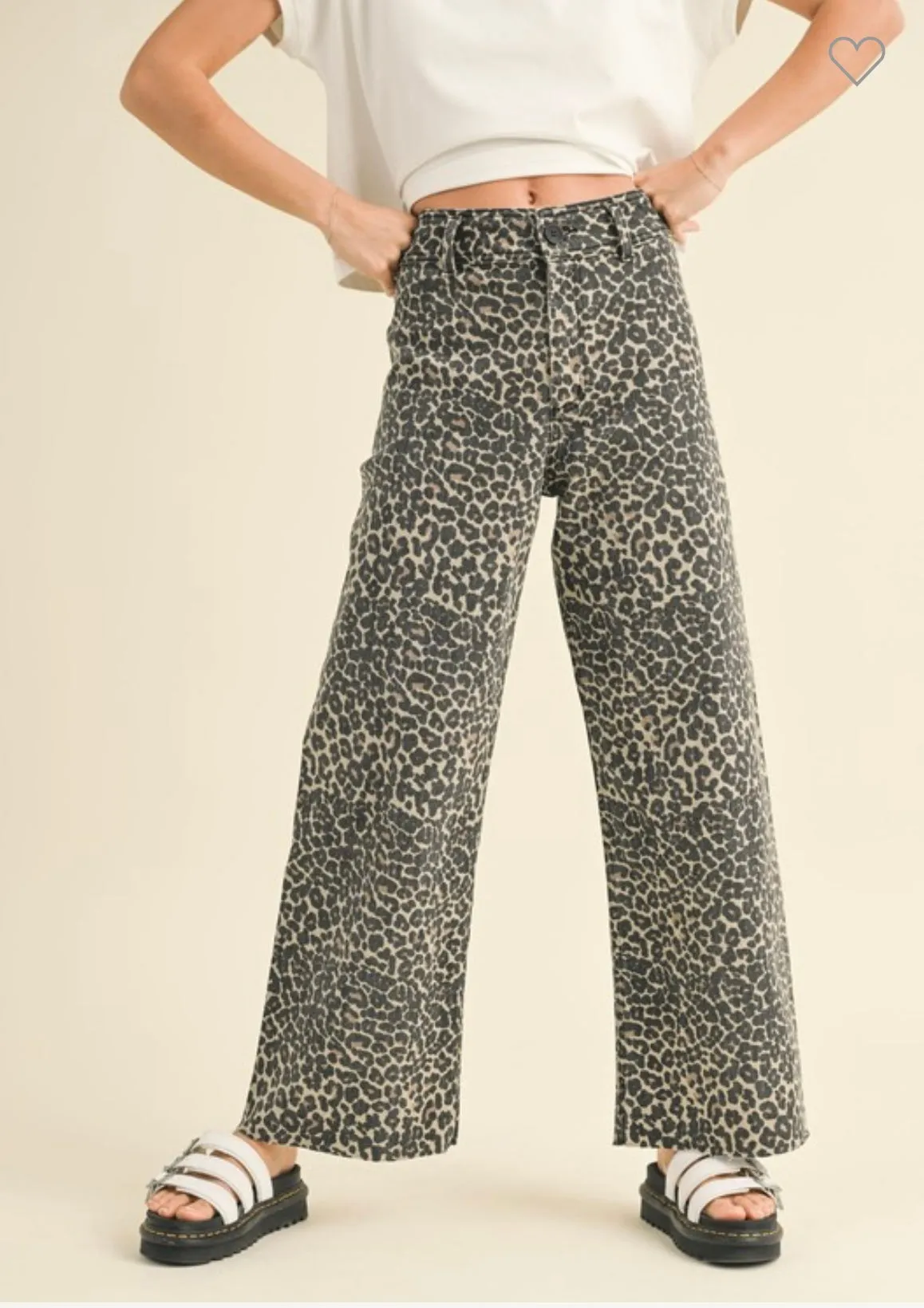 Leopard print wide leg jean