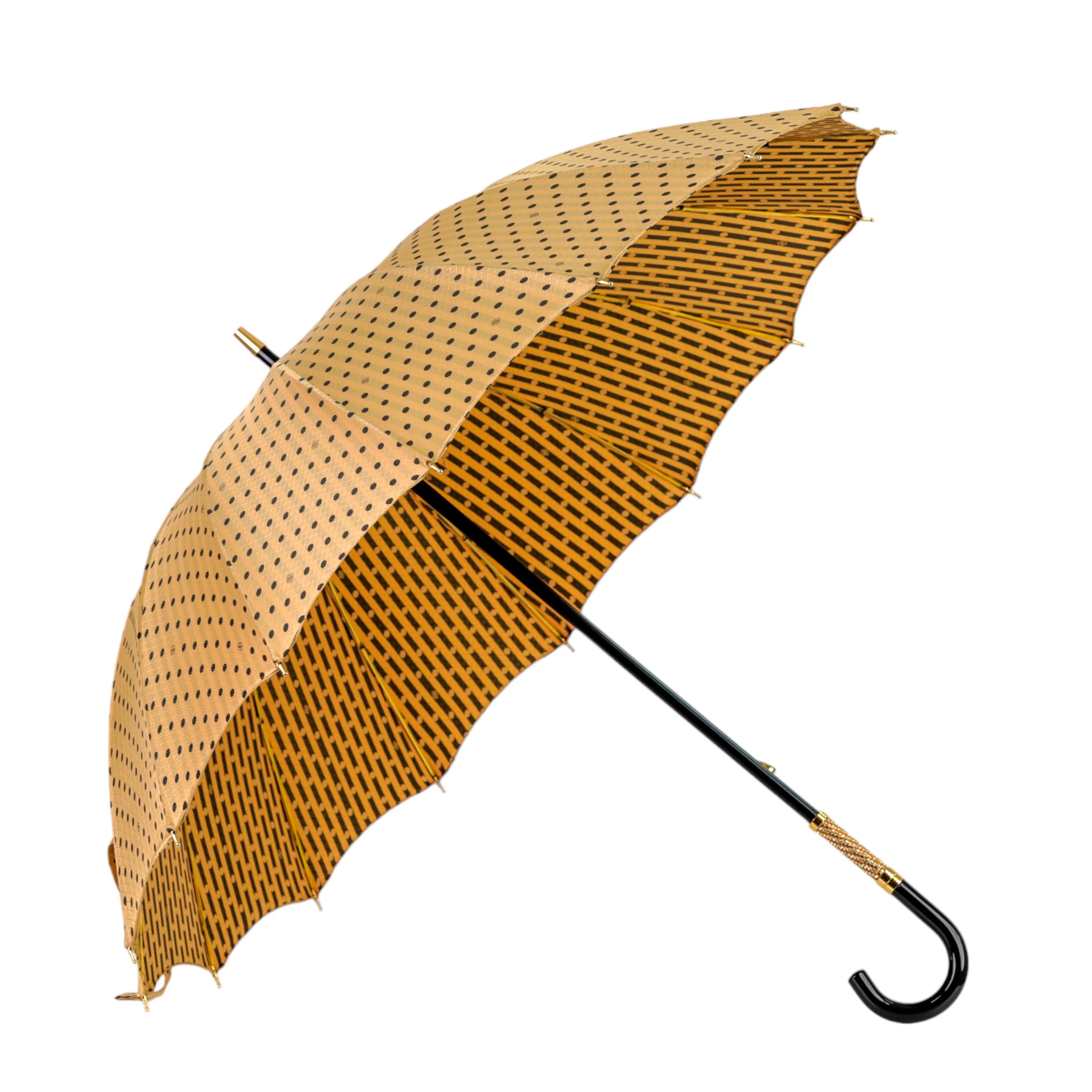 LIMITED COLLECTION - Jaquard polka dot gold umbrella