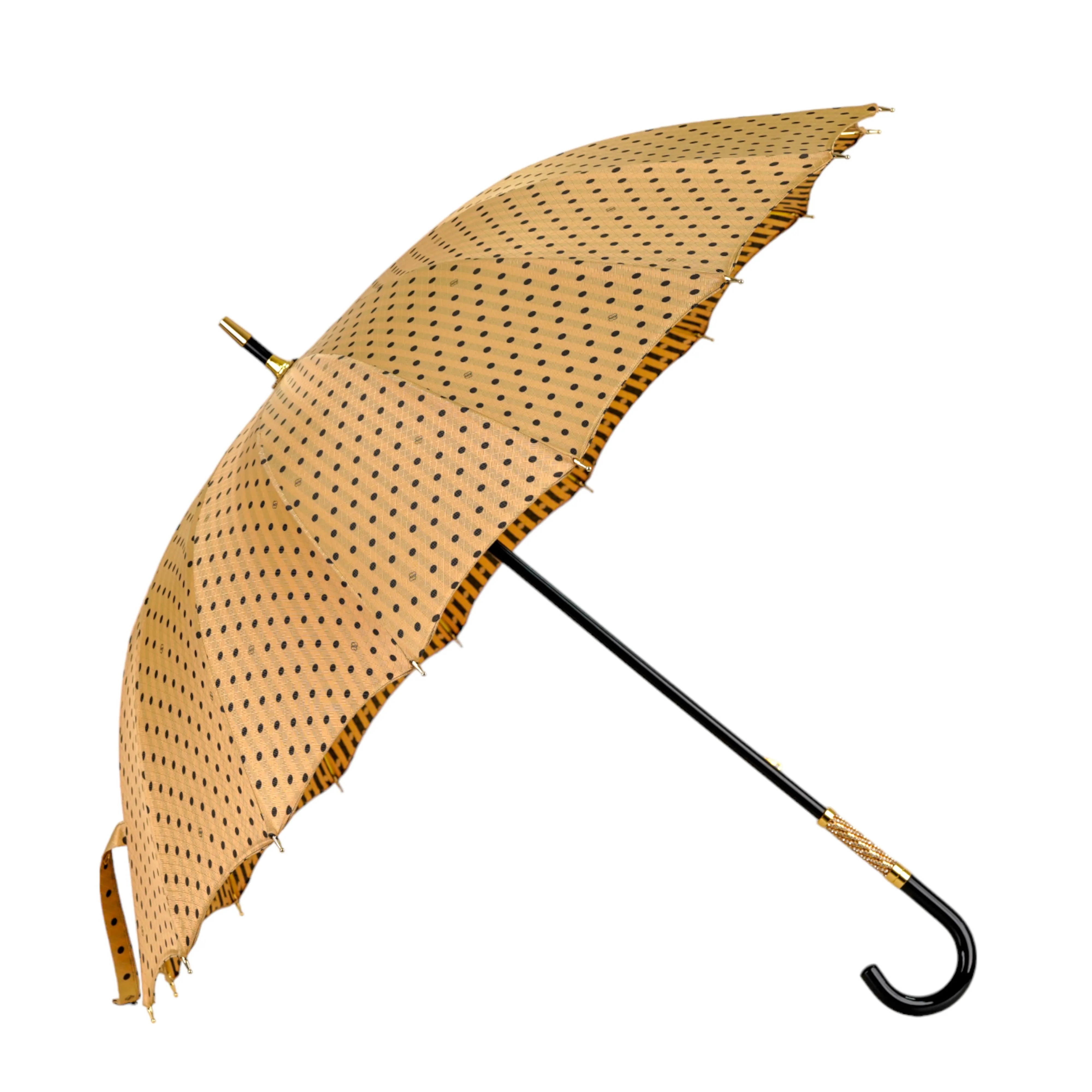 LIMITED COLLECTION - Jaquard polka dot gold umbrella