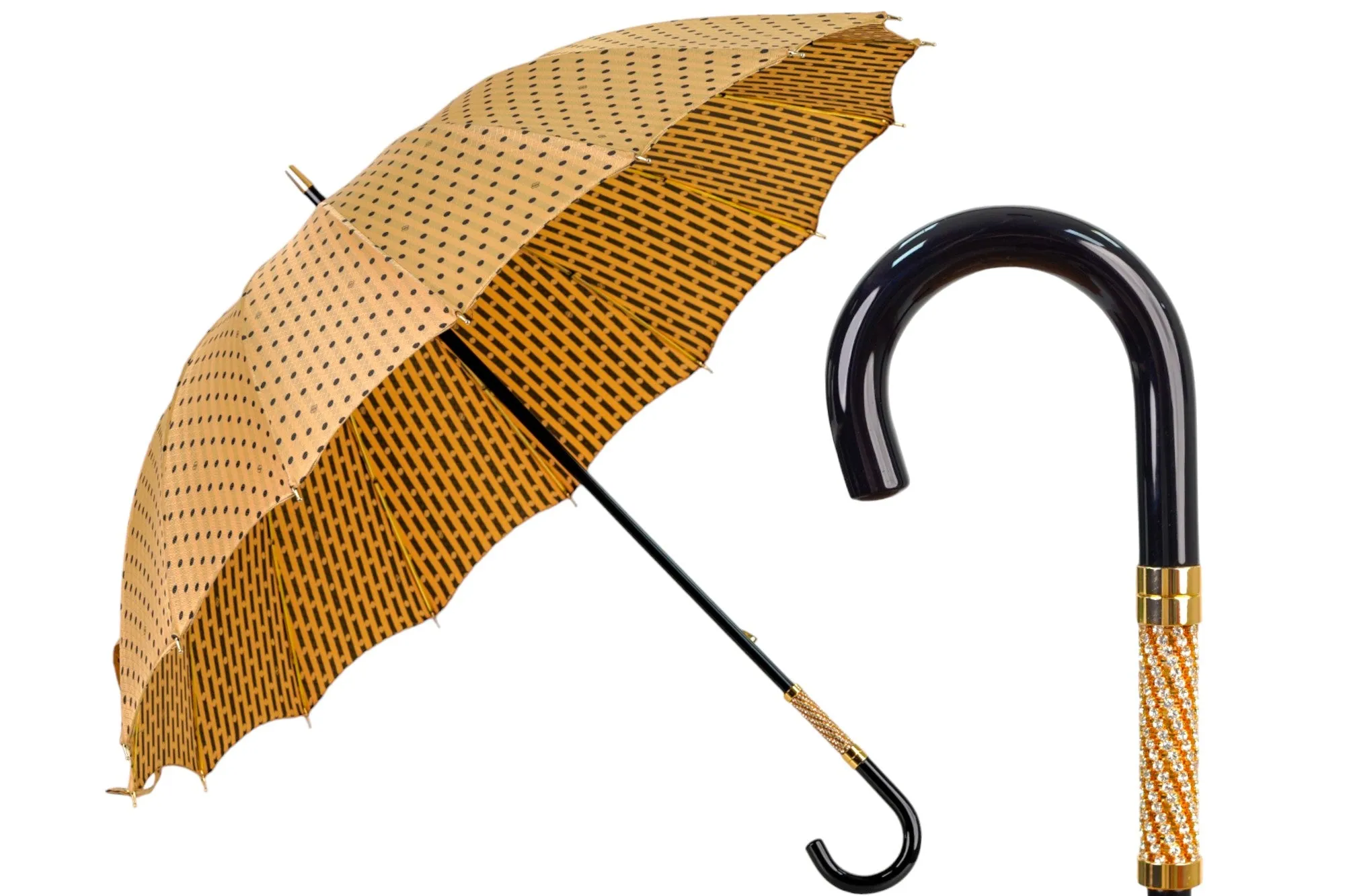 LIMITED COLLECTION - Jaquard polka dot gold umbrella