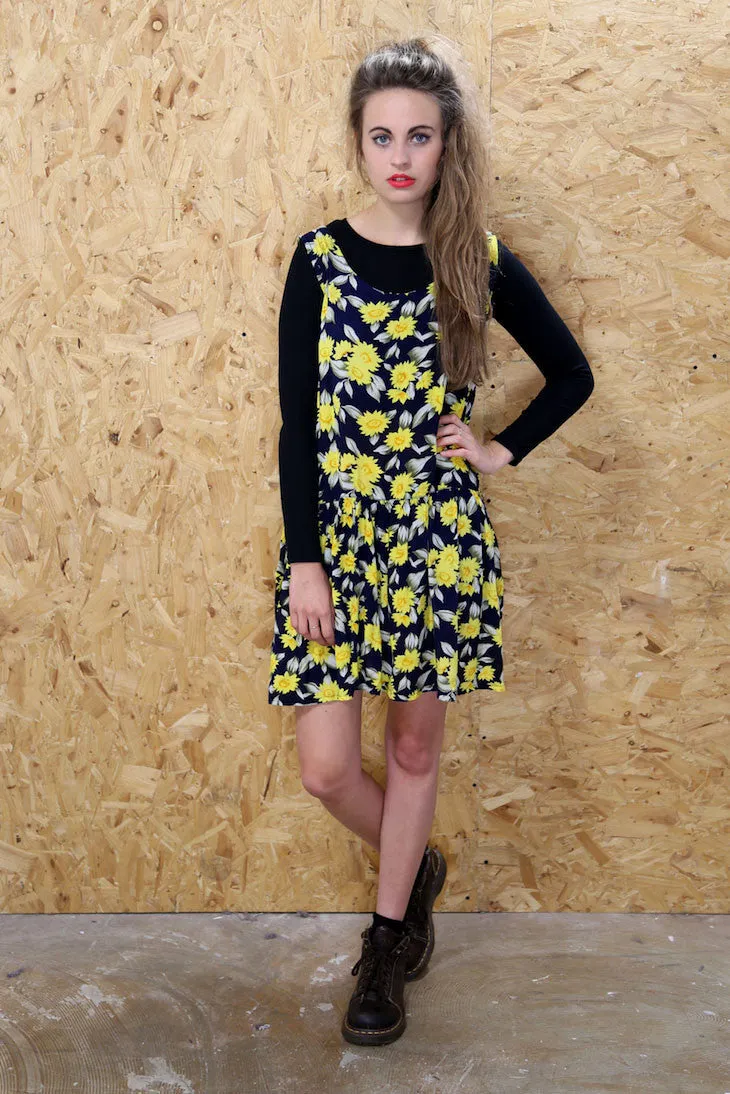 Loose Fit Flower Print Drop Waist Dress