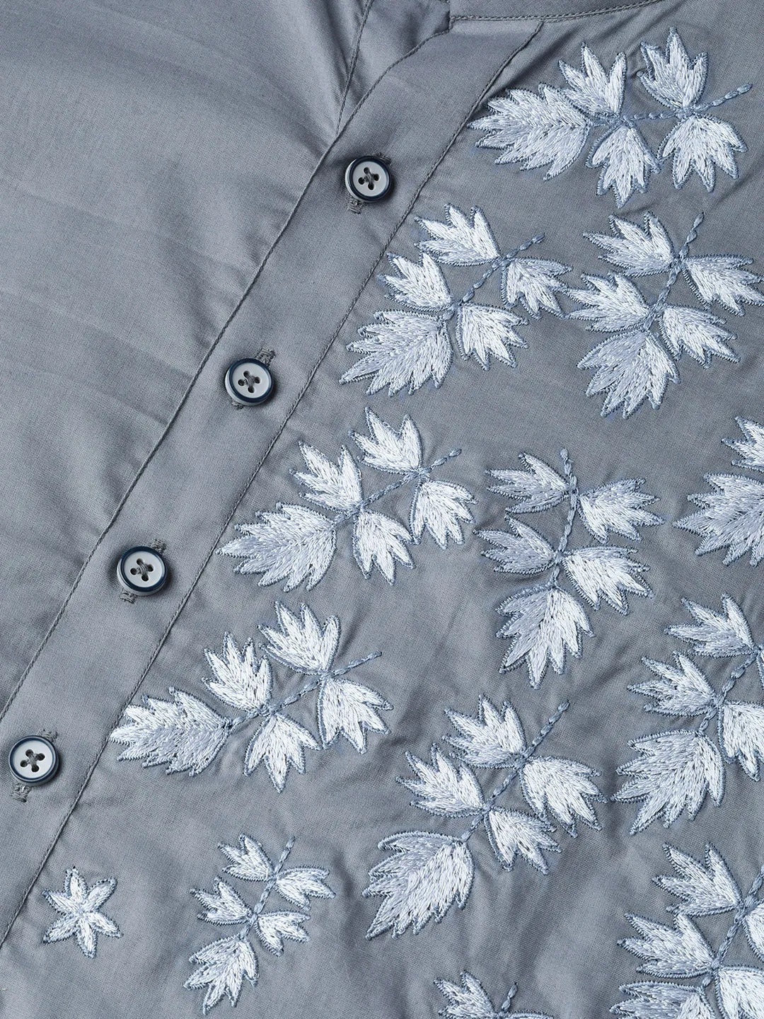 Men Grey Embroidered Straight Kurta