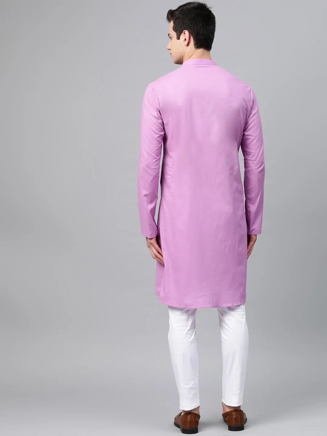 Men Lavender Embroidered Straight Kurta