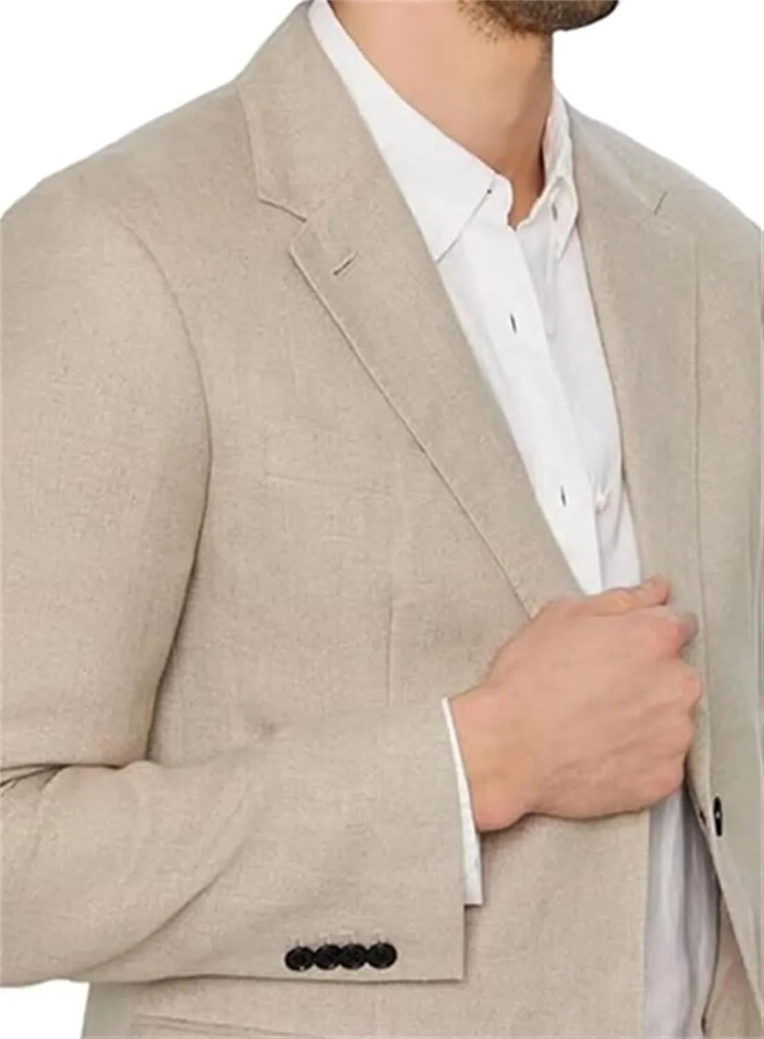 Men's 2 Piece Linen Suit Slim Fit Suit Casual Lightweight Summer Beach Wedding Linen Blazer Pants Set