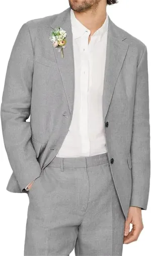 Men's 2 Piece Linen Suit Slim Fit Suit Casual Lightweight Summer Beach Wedding Linen Blazer Pants Set