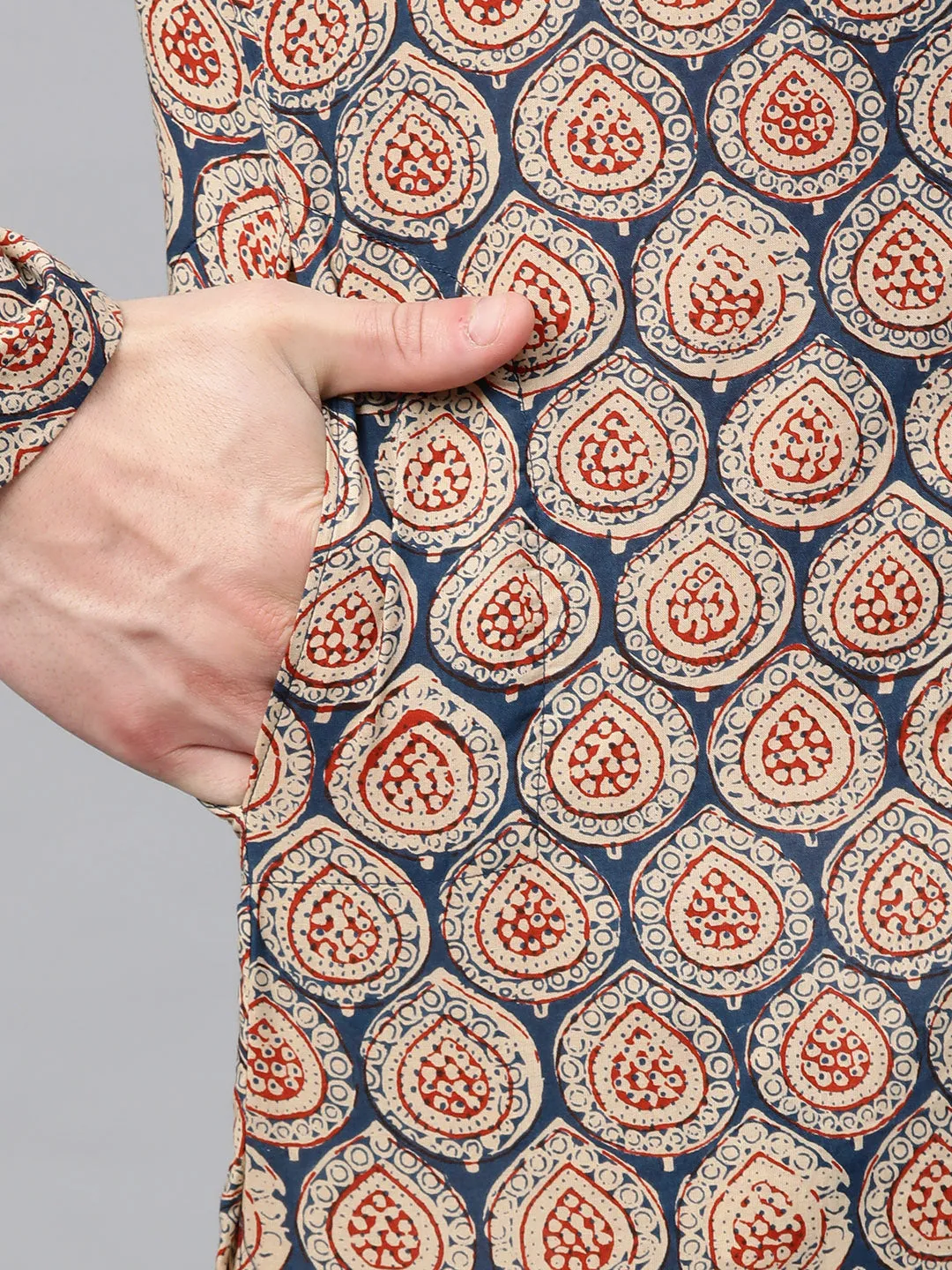 Men's Blue & Maroon Printed Straight Kurta - See Designs