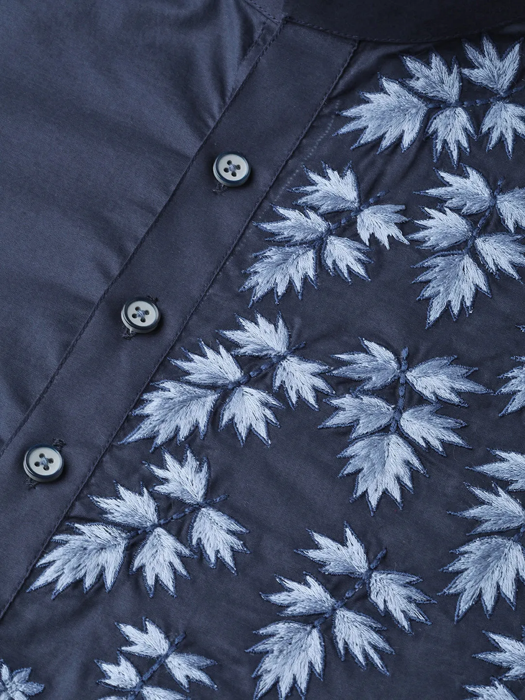 Men's Navy Blue Embroidered Straight Kurta - See Designs