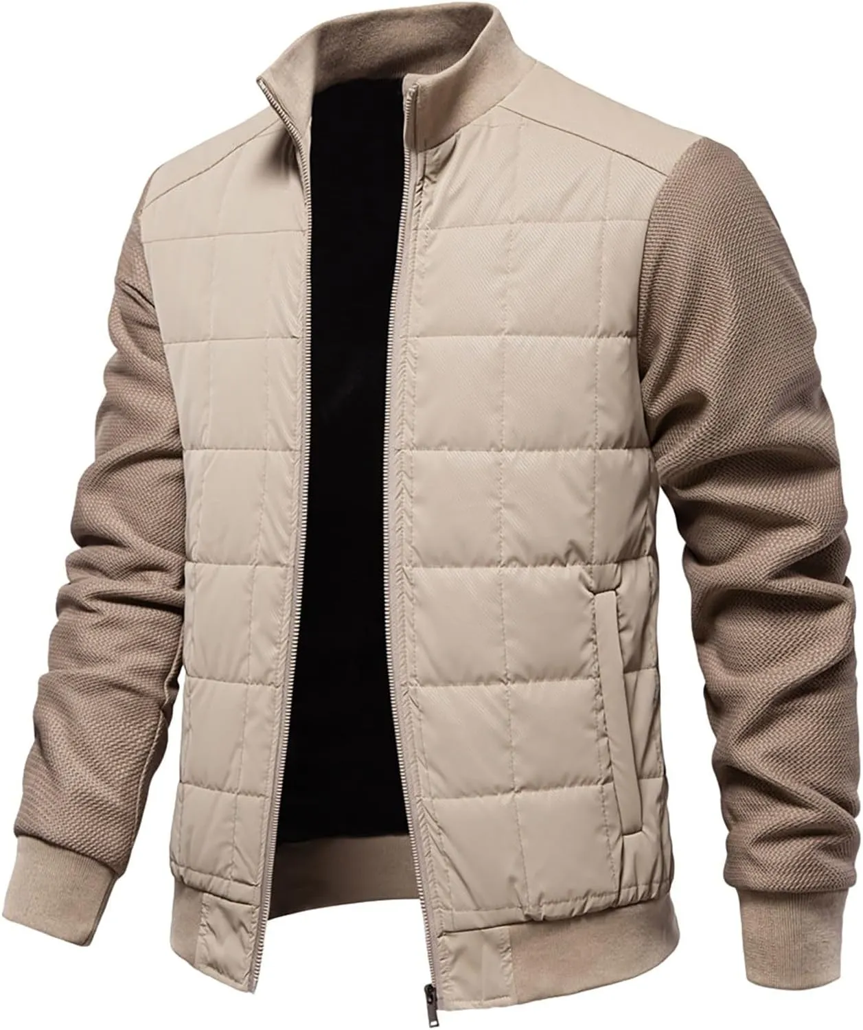 Mens Quilted Flight Bomber Jackets Lightweight Packable Puffer Varsity Coats Warm Winter Zip Up Hiking Padded Coats