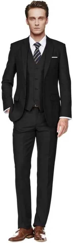 Men's Slim Fit 3 Piece Suit Two Button Business Wedding Dress Tux Suit Set Jacket Vest Pants with Tie