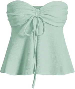 Milumia Women Tie Front Ruched Tube Top Strapless Flared Hem Peplum Bandeau Tops