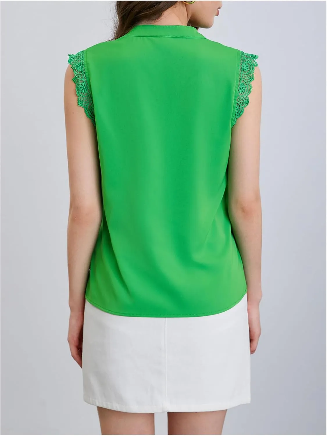 Milumia Women's Elegant Notch V Neck Sleeveless Blouse Guipure Lace Work Office Top