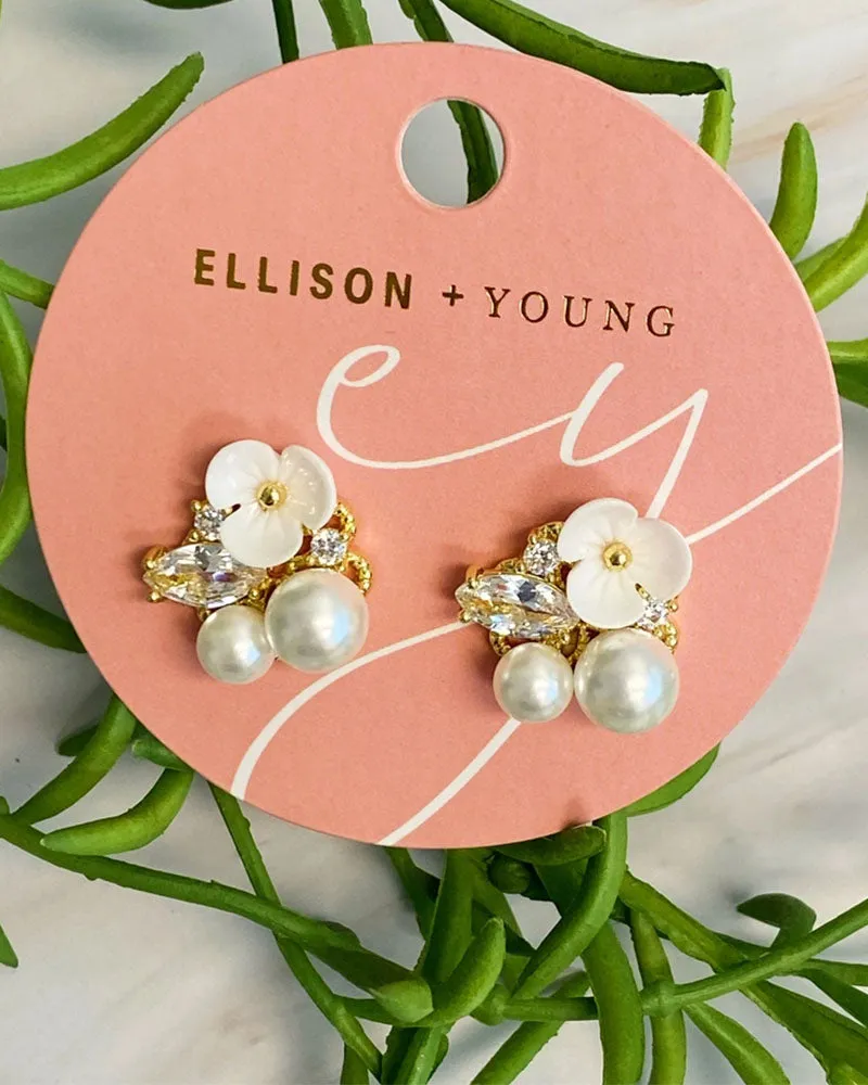 Mini Flower Jeweled Stud Earrings